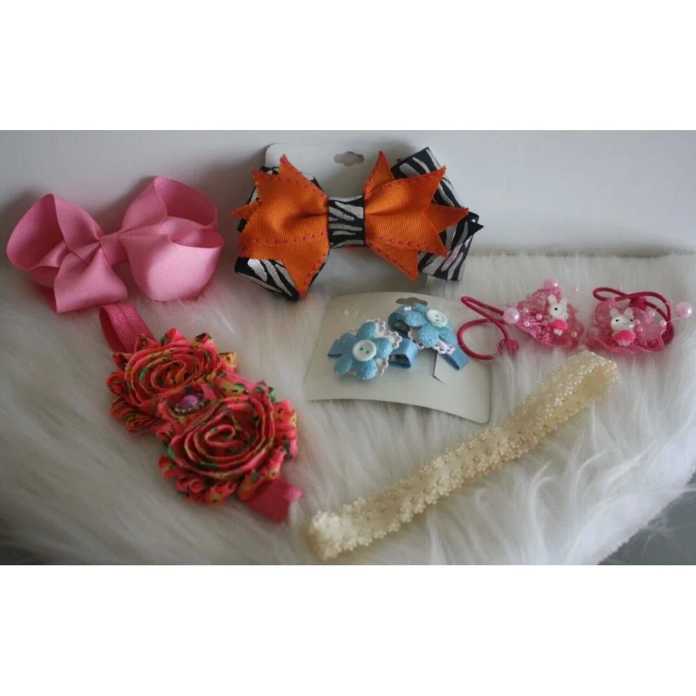 Bundle Of 6 Girls Hair Accessories Headbands Hair Bows Ponytail Holder NWT
